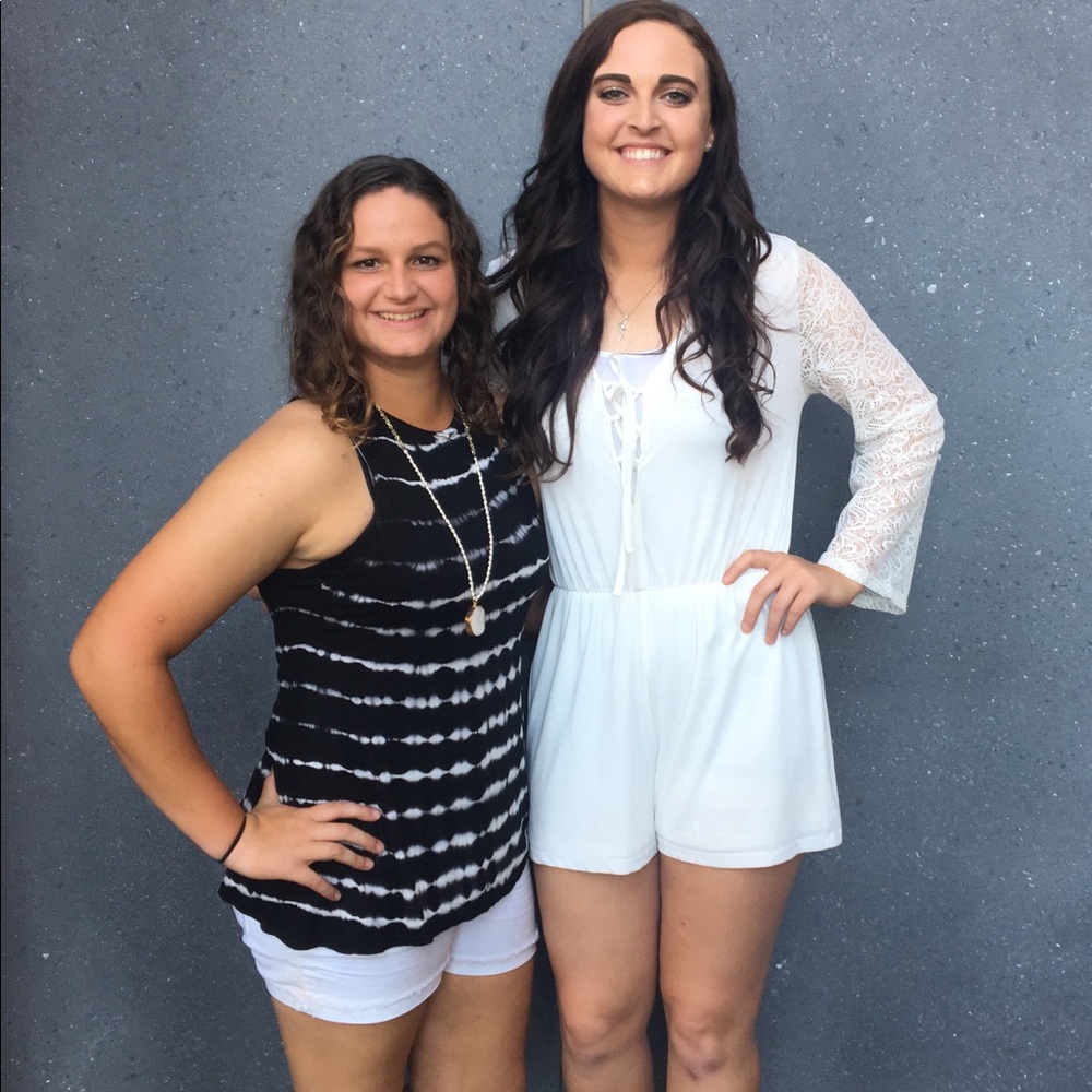Long lace sleeve white romper